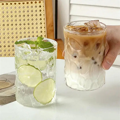Hammered clear glass cafe coffee cup tumbler with textured finish ideal for decorbites glass cafe and kitchen use