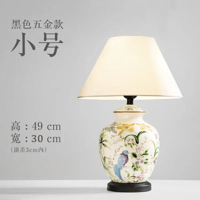 Hand-painted decorbites coral flower bird ceramic table lamp with cream base and beige shade for living room decor