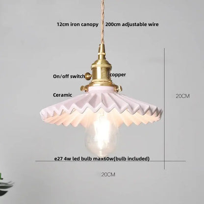 Hand painted white pendant light with pink ceramic copper shade brass switch and adjustable wire by decorbites ceramic copper pendant