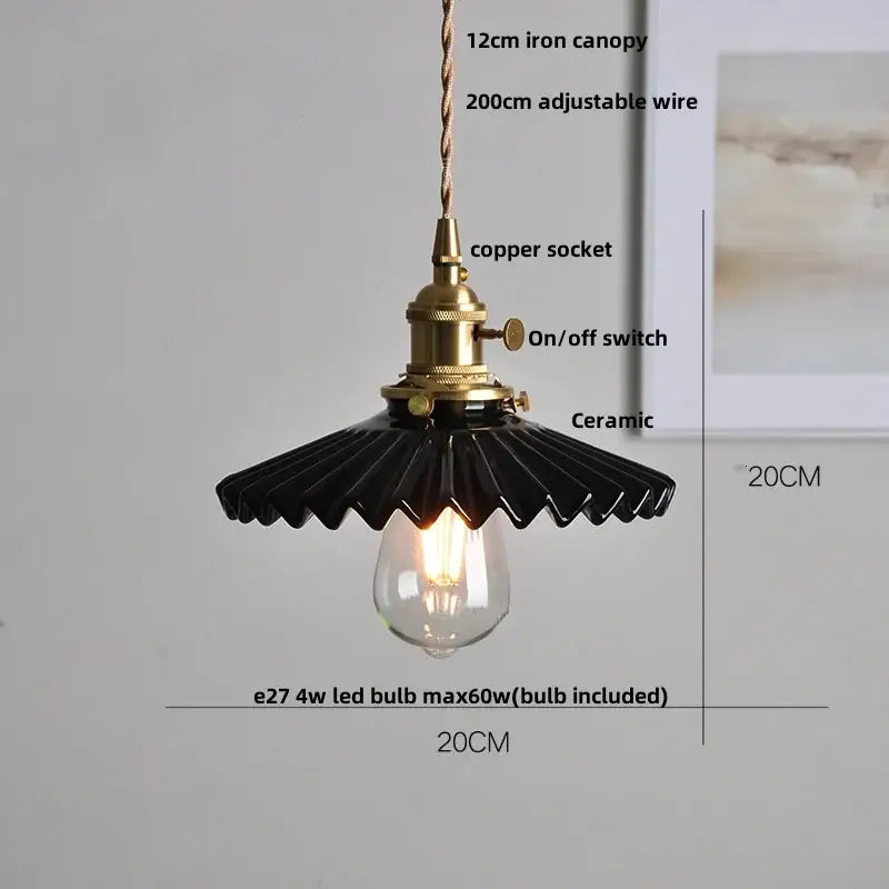 Black ceramic pendant light with brass socket copper switch and exposed edison bulb by decorbites ceramic copper pendant