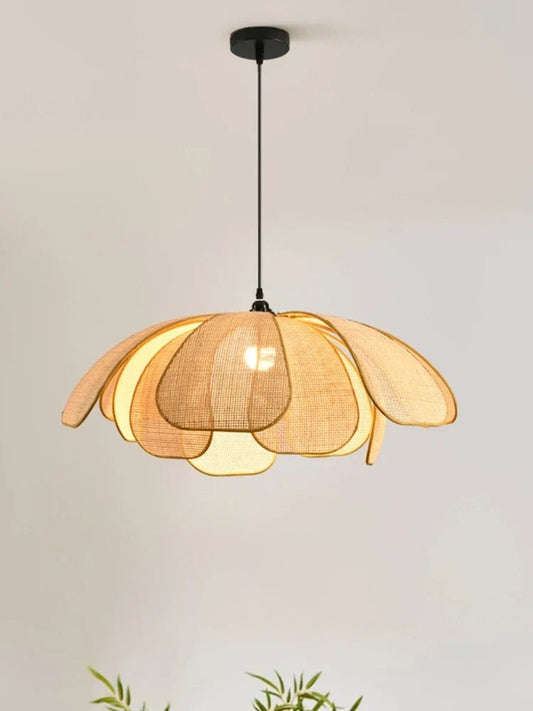 Hand-Woven Natural Rattan Petal Pendant Light - Decorbites