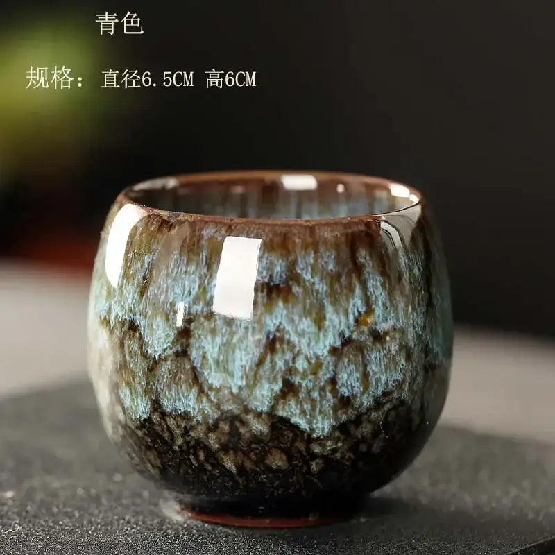 A ceramic kung fu tea cup set with handcrafted crackle glaze in teal and brown for decorbites ceramic kung drinkware