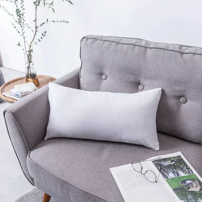 White rectangular cushion with handmade decorbites 3d chrysanthemum flower cushion cover on gray sofa