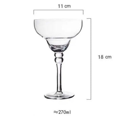 Clear glass handmade colorful margarita wine glass with fluted rim and beaded slender stem for elegant decorbites drinkware
