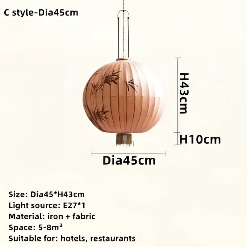 Handmade cream and peach decorbites bamboo lantern pendant with black bamboo patterns and iron frame for dining room light