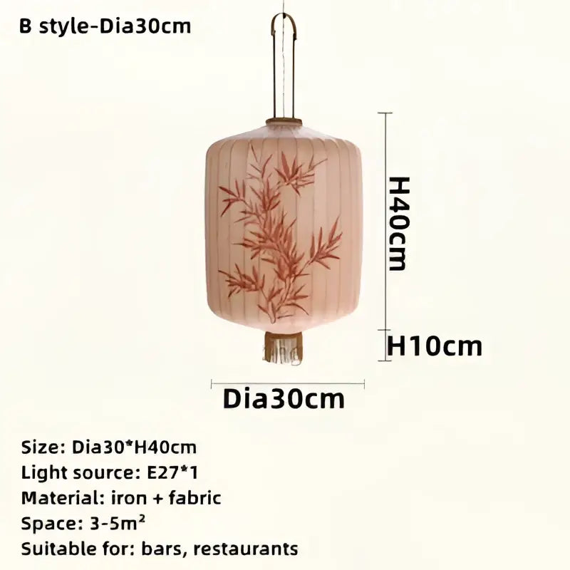 Handmade cream and peach decorbites bamboo lantern pendant made of iron and fabric for dining room light decor