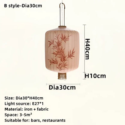 Handmade cream and peach bamboo lantern pendant with black bamboo patterns and iron frame for dining room decorbites bamboo lantern