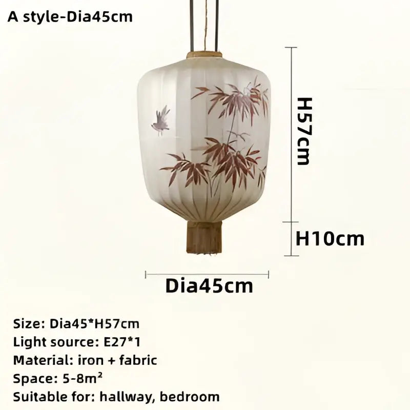 Handmade cream and peach bamboo lantern pendant with white fabric and brown bamboo bird motifs by decorbites bamboo lantern decor