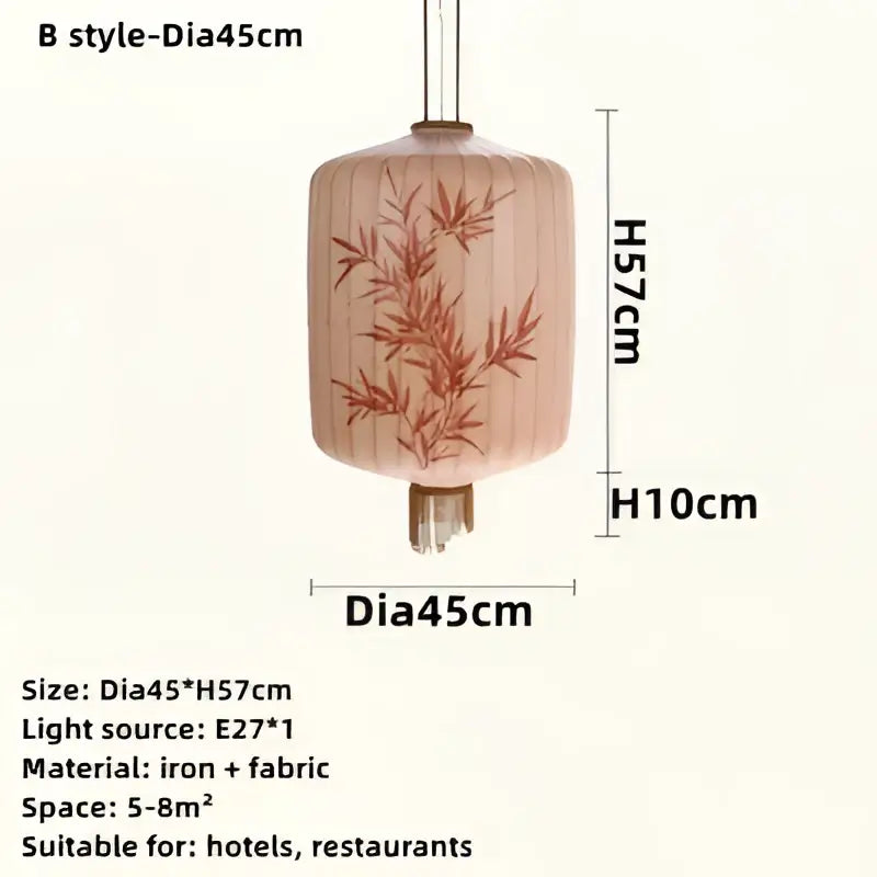 Handmade cream and peach bamboo lantern pendant with reddish-brown bamboo leaf patterns for dining room decorbites bamboo lantern