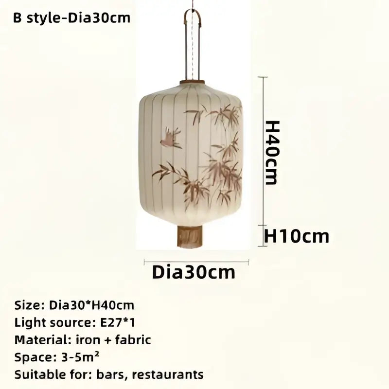 Handmade cream and peach bamboo lantern pendant with delicate brown bamboo and bird embroidery by decorbites bamboo