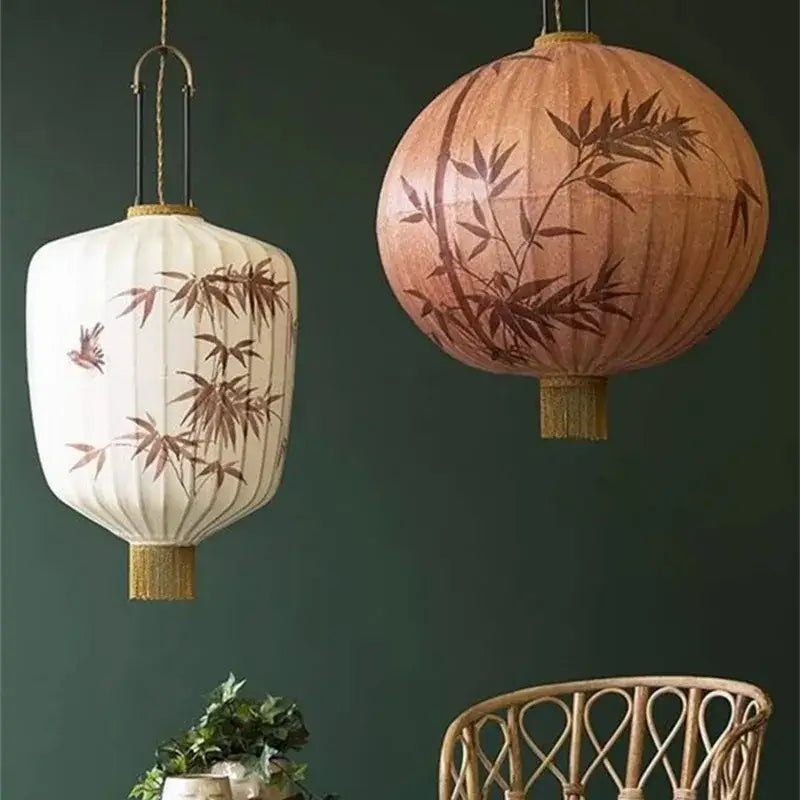 Handmade cream and peach bamboo lantern pendant dining room light featuring decorbites bamboo lantern motifs