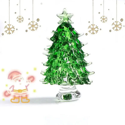 Handmade translucent green crystal christmas tree mini figurine with clear base and star topper for decorbites decor
