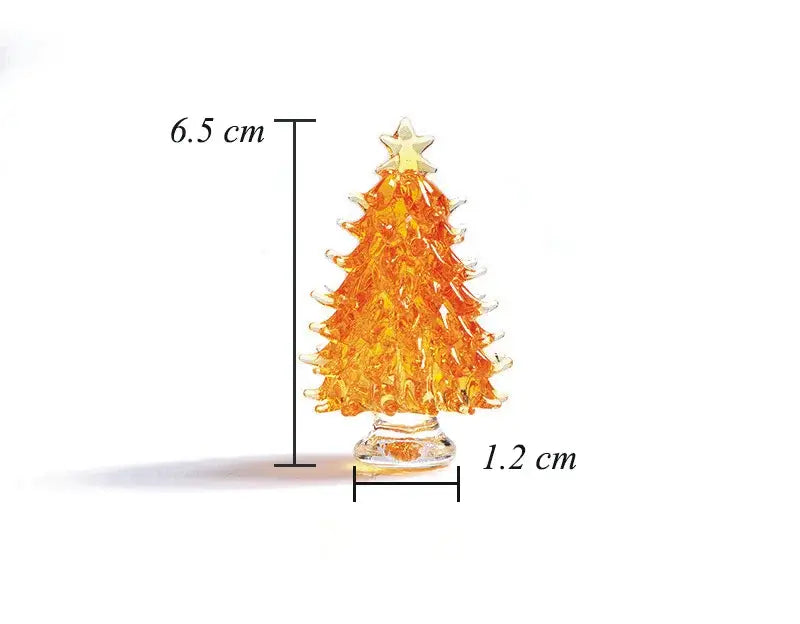 Handmade translucent amber glass crystal christmas tree mini figurine with clear base and star topper for decorbites decor