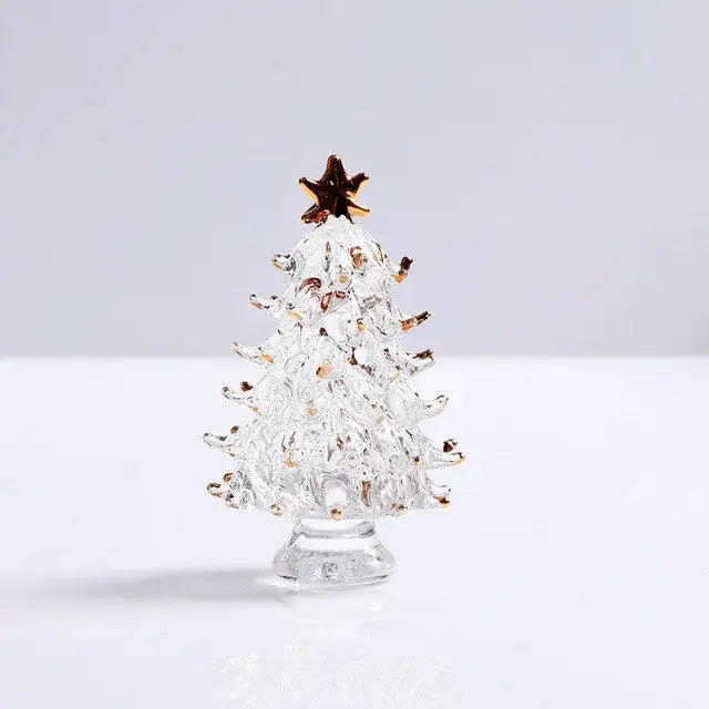 Handmade decorbites crystal christmas mini figurine clear glass tree with gold tipped branches and golden star topper