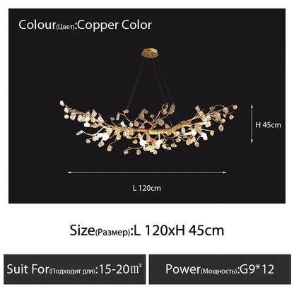Handmade copper-colored glass crystal led branches chandelier with intricate design for dining room lighting