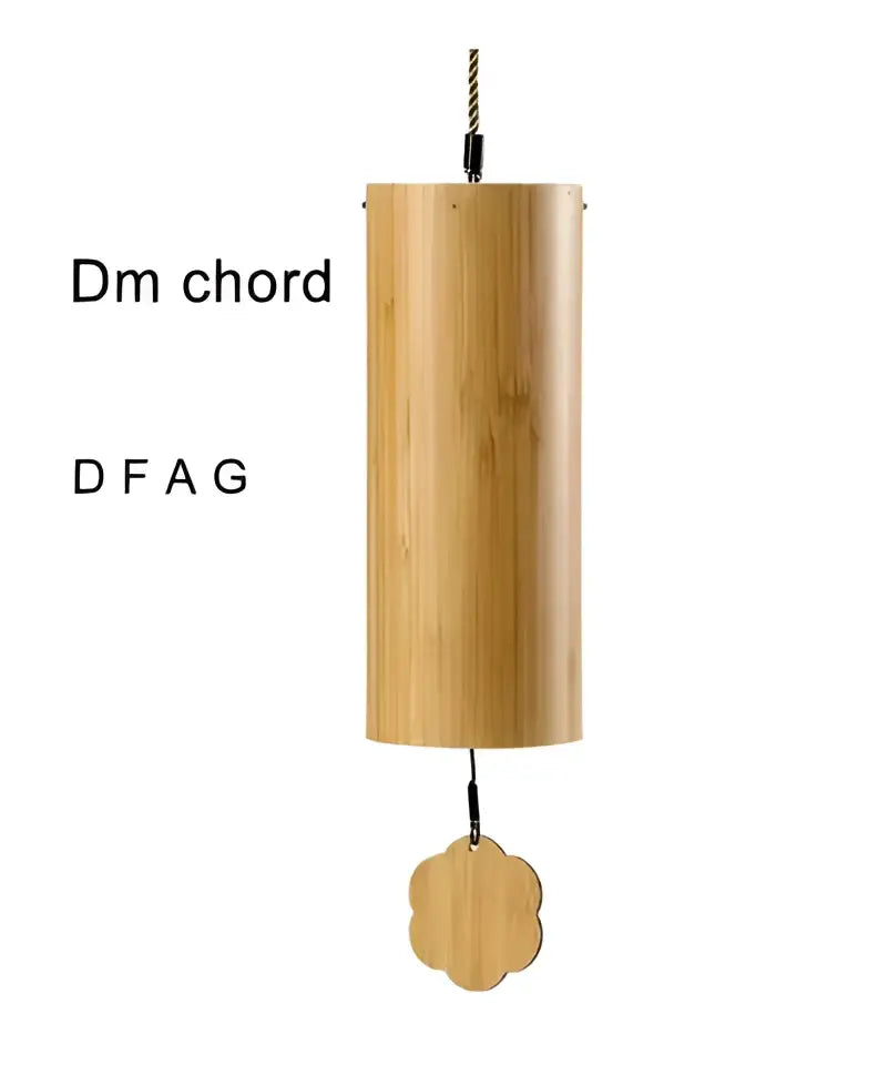 Handmade natural tan bamboo chord wind chimes with a light brown bamboo design and black hanging loop for garden decor