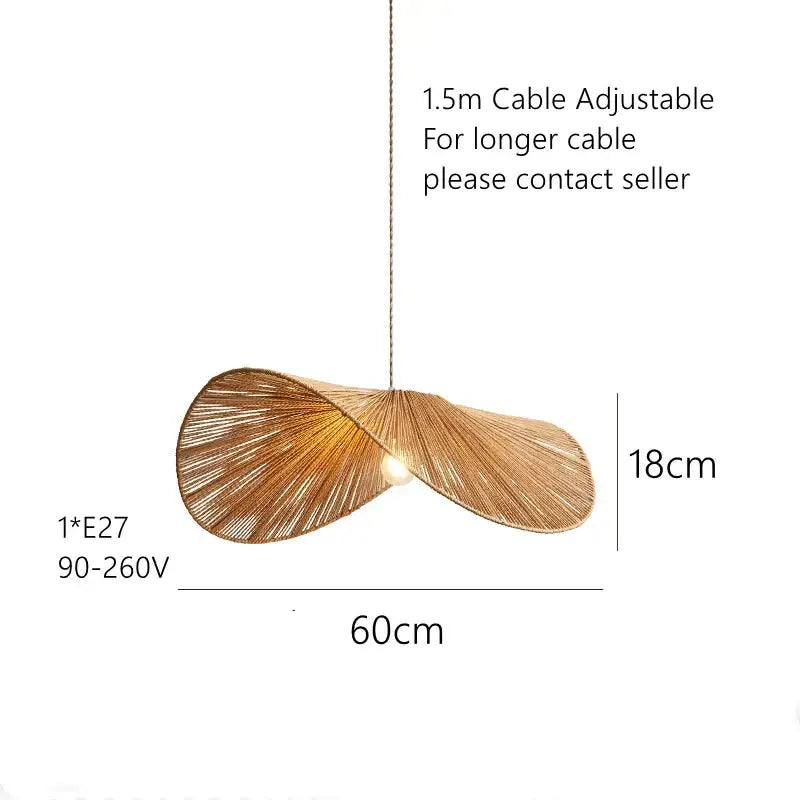 Handmade rattan rope vertigo pendant lamp with warm-toned bamboo and asymmetrical leaf design for dining room decorbites pendant lamp