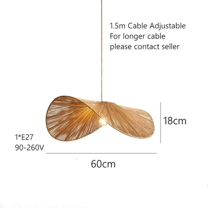 Handmade rattan rope vertigo pendant lamp with warm-toned bamboo and asymmetrical leaf design for dining room decorbites pendant lamp
