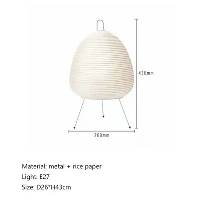Minimalist cream floor lamp with ribbed rice paper shade and metal tripod base handmade wabi sabi decorbites lighting