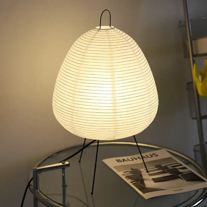 Handmade wabi sabi cream paper floor lamp with teardrop shape and soft glow for living room decorbites handmade wabi