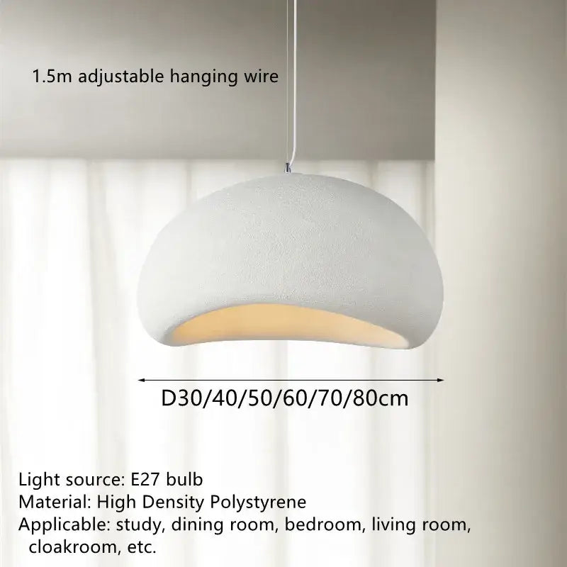 Handmade wabi sabi off white pendant lamp made of high density polystyrene with warm glow for dining room lighting decorbites