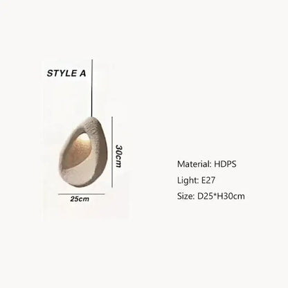 A modern teardrop pendant light with textured hdps material and e27 bulb socket from decorbites handmade wabi sabi collection