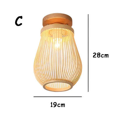 Warm-toned decorbites bamboo birdcage ceiling light 28cm tall with natural wood top and base for dining room decor