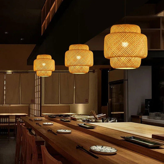 Handwoven Bamboo Pendant Light in Japanese Style - Decorbites