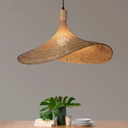 Handwoven Bamboo Straw Hat Pendant Light