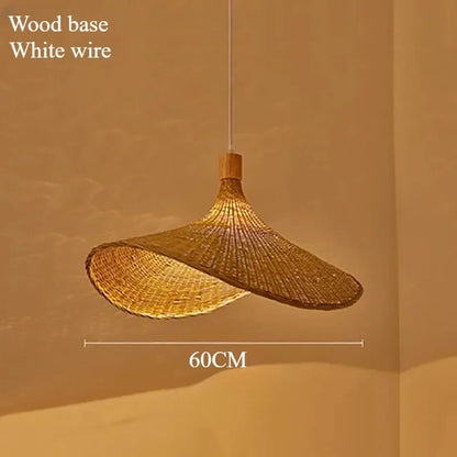 Handwoven Bamboo Straw Hat Pendant Light - Decorbites