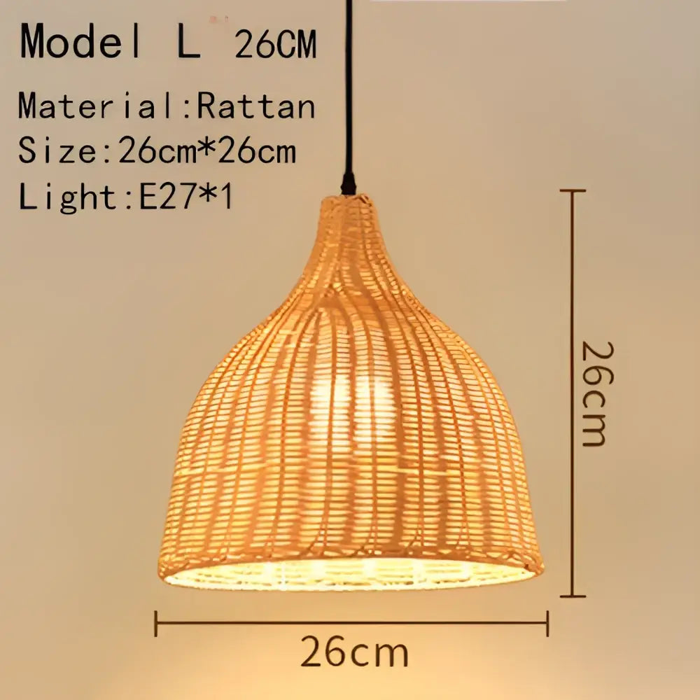 Handwoven black rattan pendant light with warm-toned woven texture and conical shape for dining room illumination