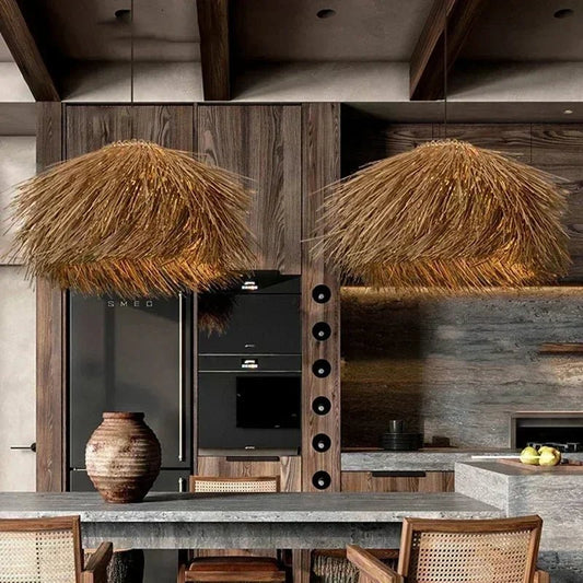 Handwoven Wicker Pendant Light in Natural Straw Shade - Decorbites