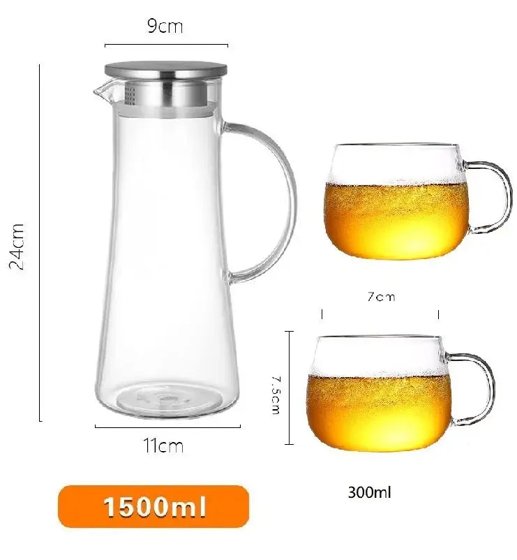 Clear glass heat resistant pitcher with stainless steel lid and handle 1500ml water carafe for kitchen use