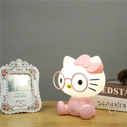 Pink hello kitty night light with round glasses and bow for decorbites cartoon animal night bedroom lamp