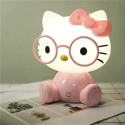 Pink hello kitty night light with round glasses and bow from decorbites cartoon animal night light bedroom lamp