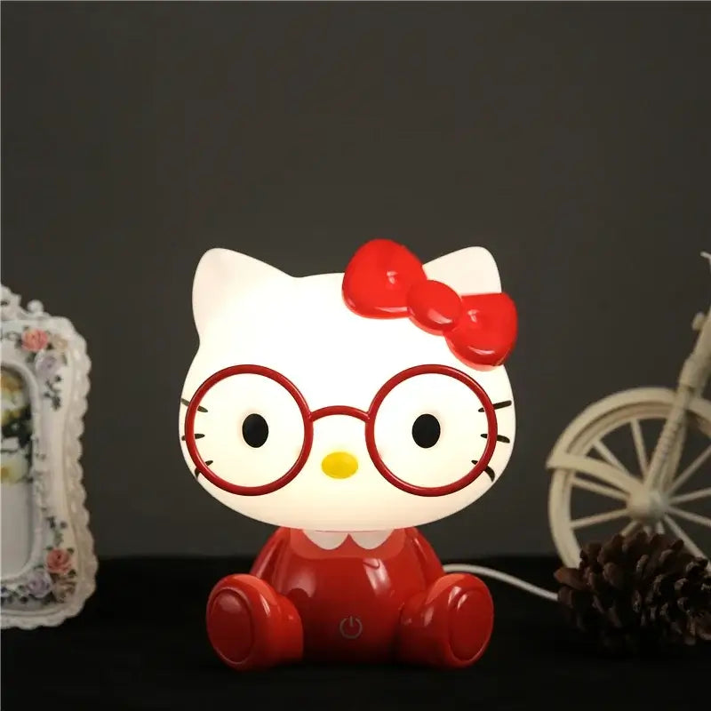 Hello kitty red and pink cartoon animal night light with round glasses bow and glossy finish for bedroom decorbites cartoon animal use