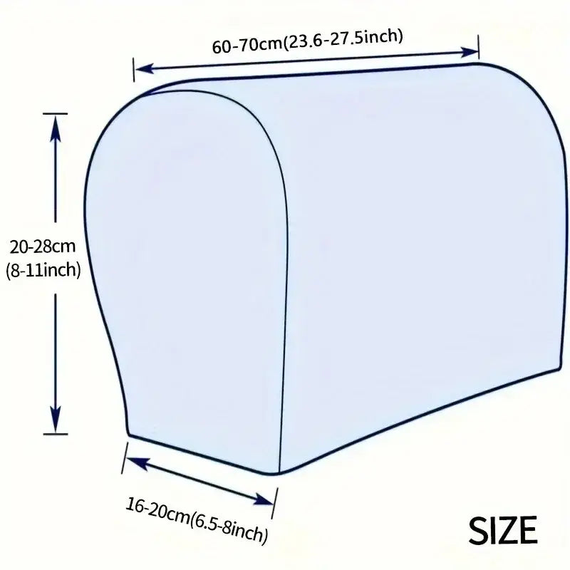 Light blue stretchy knit fleece sofa armrest cover with curved top and tapered sides for living room set