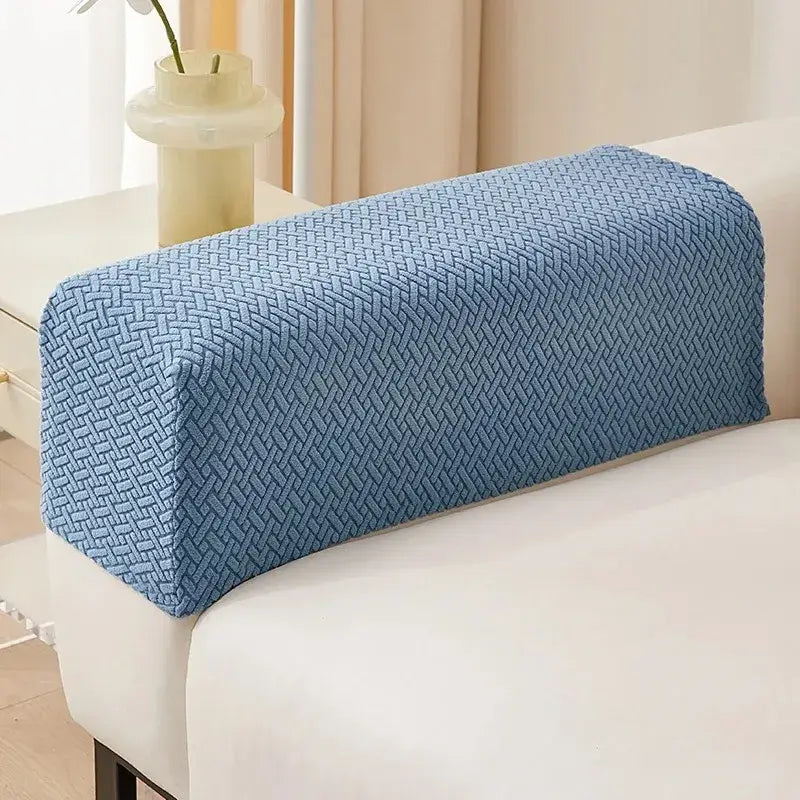 Blue herringbone weave fleece sofa backrest cover designed for armrest protection in living room sofas