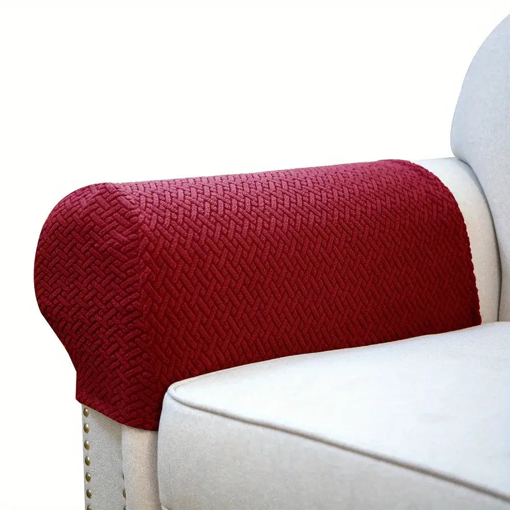 Red textured herringbone weave fleece armrest cover for living room sofa protectors