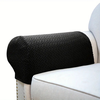 Black textured fleece herringbone weave armrest cover for living room sofa protection with woven pattern
