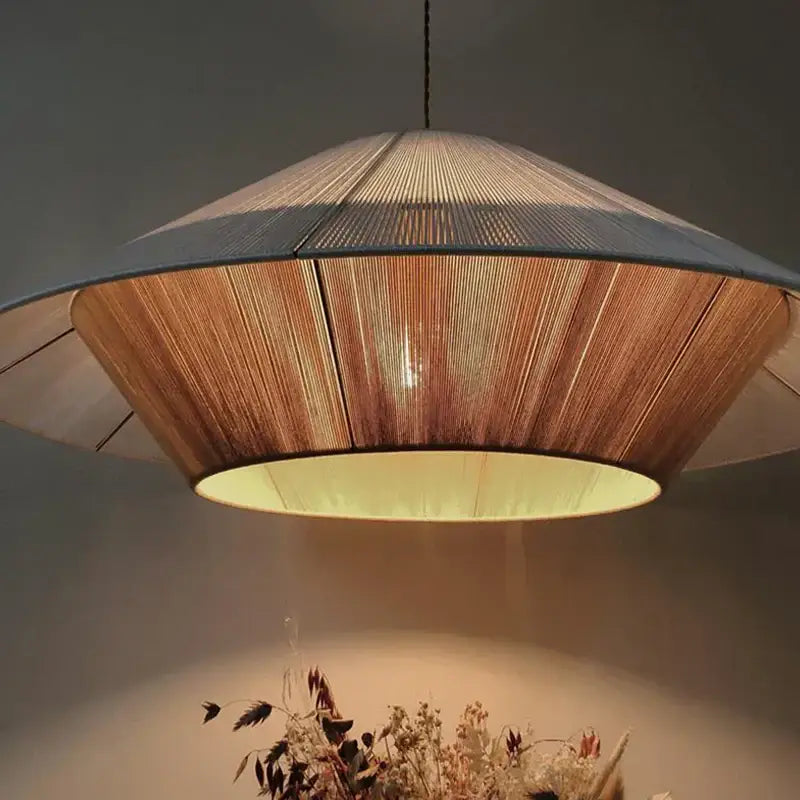 Hexagonal warm-toned woven bamboo hemp rope rattan pendant light with soft glow for dining room decorbites hemp rope lighting