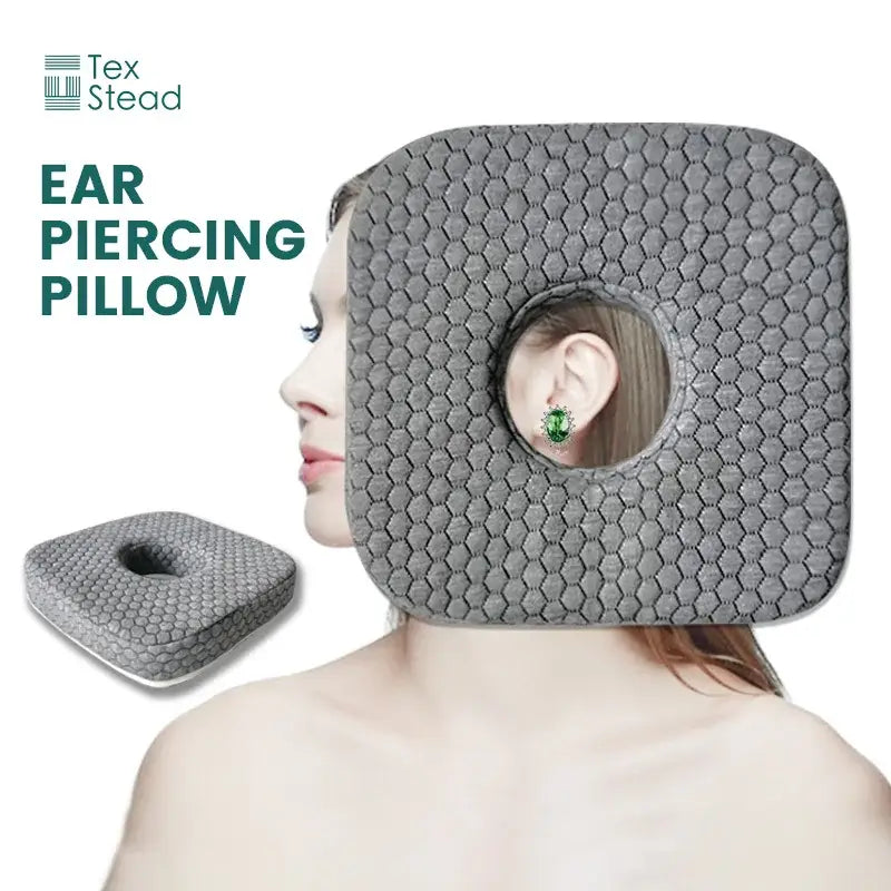 Gray hexagonal-textured ear guard pillow by tex stead for bedroom side sleeper support and ear protection