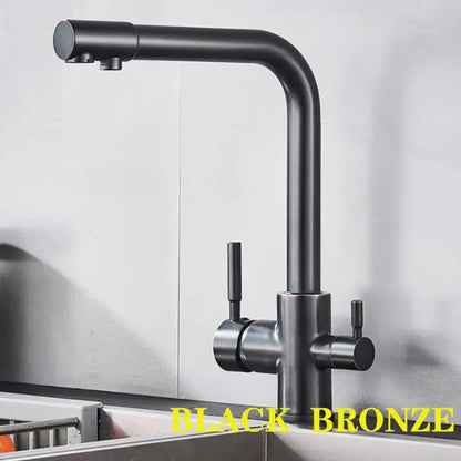 Black bronze kitchen faucet with sleek modern design and dual handles for decorbites dual spout chrome use