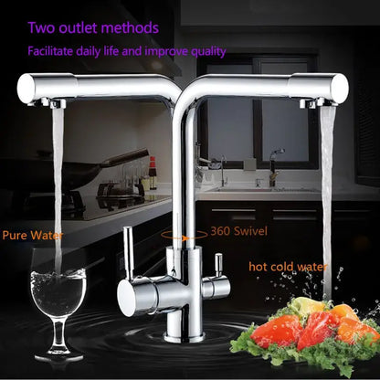 High arc dual spout chrome kitchen faucet with pull down sprayer 360-degree swivel and separate hot cold controls decorbites dual spout chrome