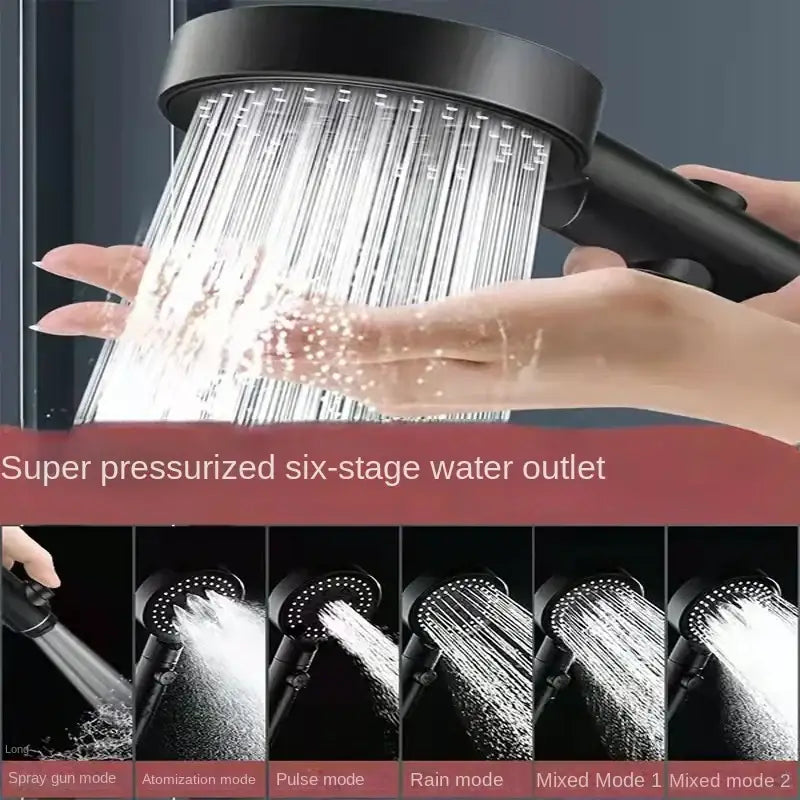 Black handheld shower head with high pressure and multiple spray settings for decorbites black round bathroom use
