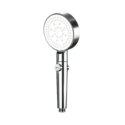 Shiny chrome shower head with a circular face and high pressure for decorbites black round bathroom use
