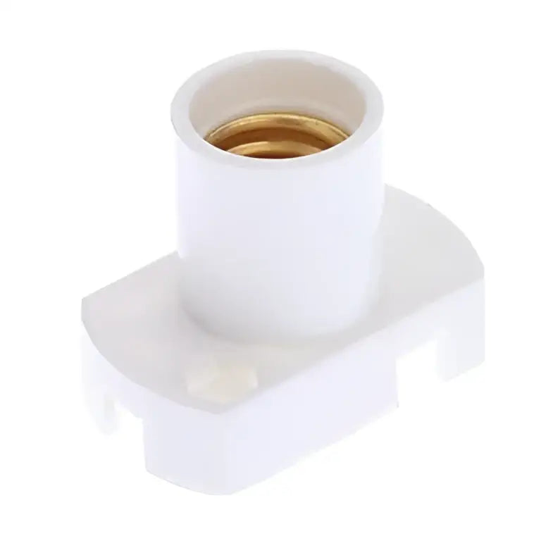 High quality e12 white base bulb socket set showing white plastic lamp socket with brass-colored internal threading