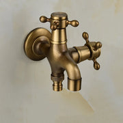Antique brass vintage-style total brass washing machine faucet with dual handles for outdoor garden use