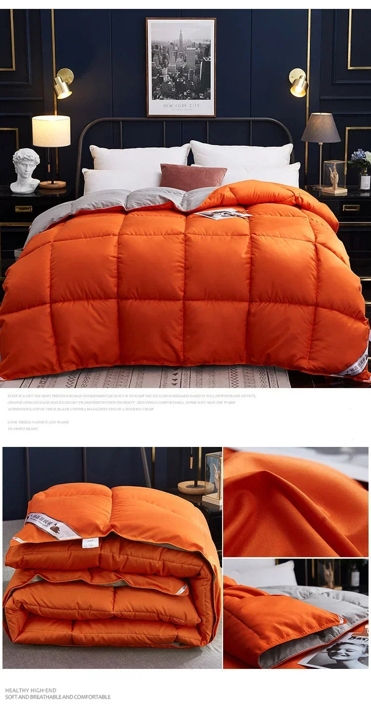 Vibrant orange quilted home comforter with soft plush texture gray inner lining 100% cotton cover king queen twin size