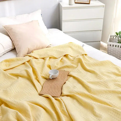 Soft yellow honeycomb waffle cotton blanket with textured pattern for bedroom decorbites honeycomb waffle throw